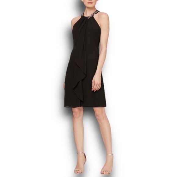 SLNY Embellished Halter Dress in Black Size 14W NEW - Picture 1 of 11